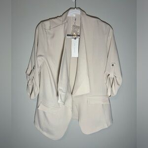 LUSH Open Blazer Jacket Open Shawl Collar Natural Cream Size Small NWT